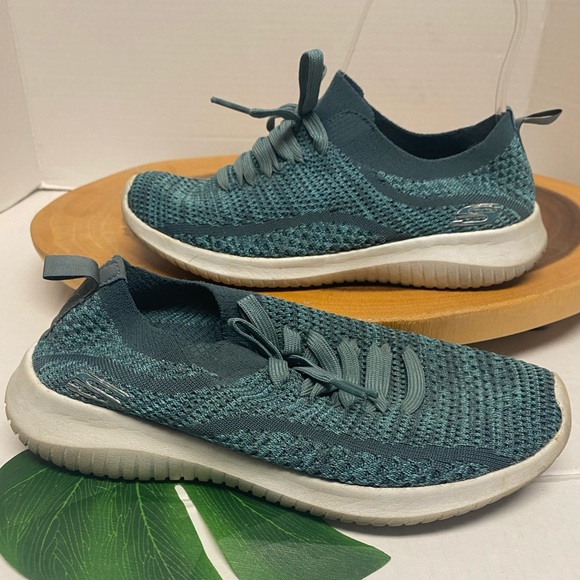 Skechers Cooled Memory Foam Cooled Blue Green Sneakers - Picture 1 of 8